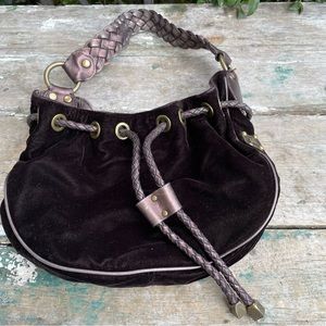 Michael Kors brown velvet and leather shoulder bag